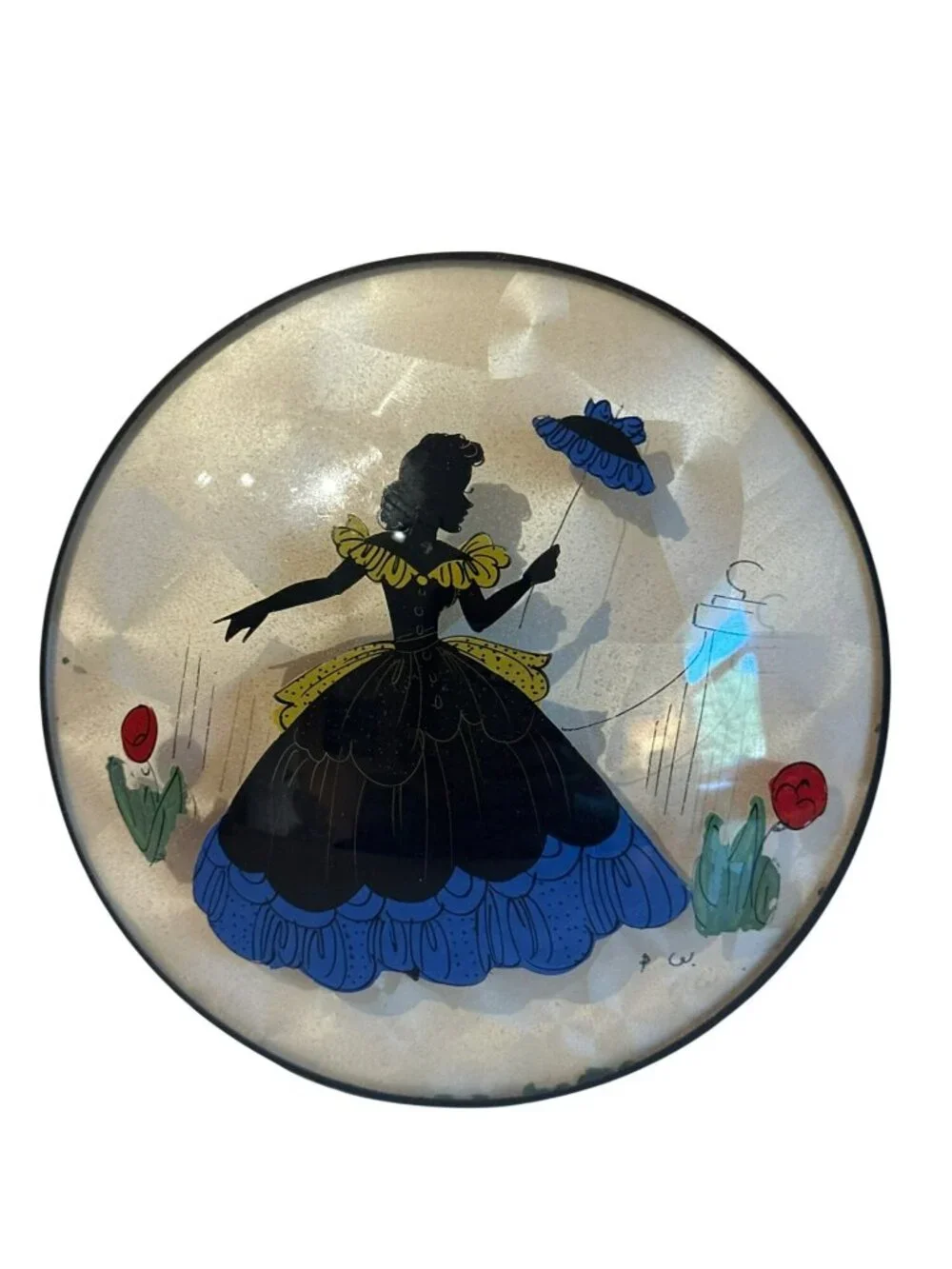 Vintage Peter Watsons Hand-Painted Convex Wall Plate Silhouette Woman Floral